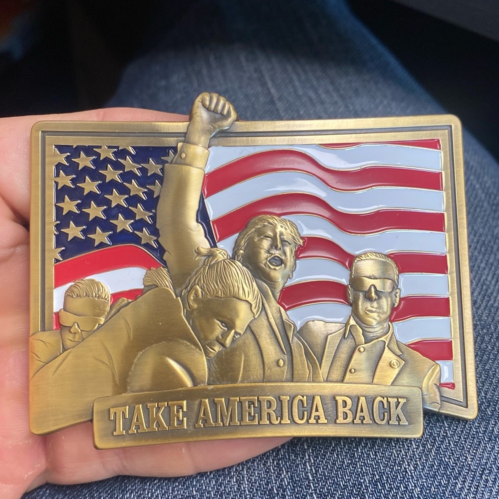 Trump Belt Buckle finishers medals from a 5k race